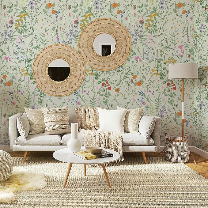 Peel and Stick Wallpaper - 17.5x196.8in Bloom Vintage Flower Vinyl Wallpaper for Home Deco