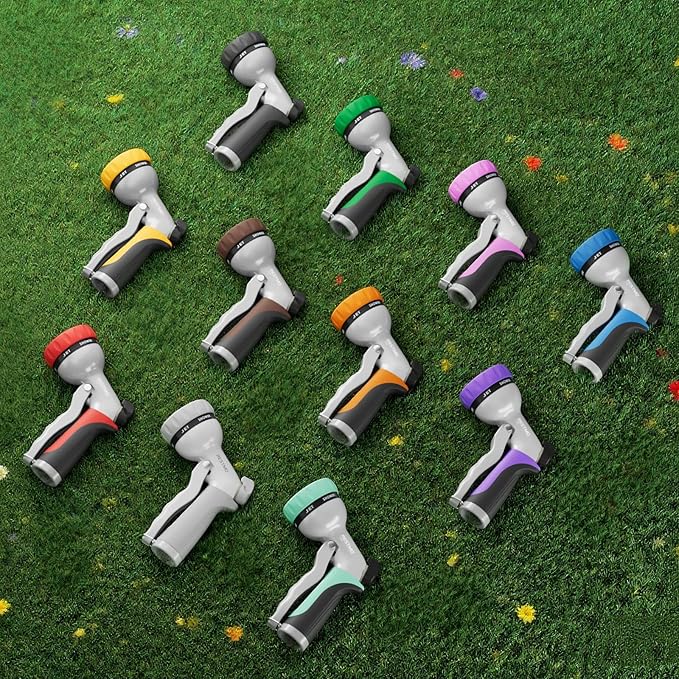 RESTMO Garden Hose Nozzle, Heavy Duty Metal Water Hose Nozzle with 7 Adjustable Spray Patterns, High Pressure Hand Sprayer with Flow Control, Best for Watering Plant & Lawn, Washing Car & Pet, Orange