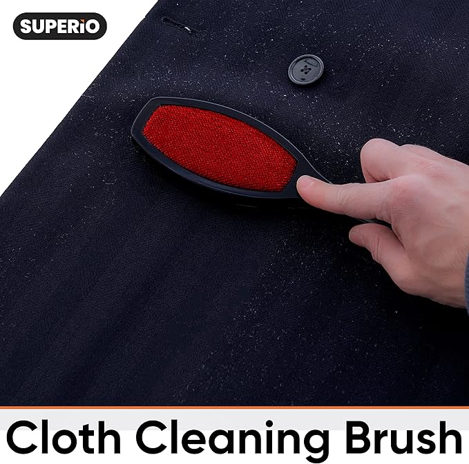 Superio Suede Lint Brush Magic Remover for Clothes, Double Sided Garment Brush, Soft Bristles, Portable Trap Tool Removes Pet Hair, Dust from Carpet, Hats, Wool Suit, Suede Couch, 12