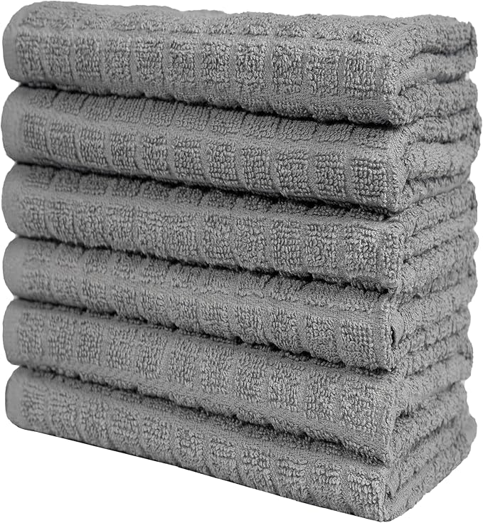 Premium Kitchen Towels (16”x 28”, 6 Pack) | Cotton Kitchen Hand Towels | Dish Towels | Kitchen Towels | Highly Absorbent Tea Towels Set | Grey