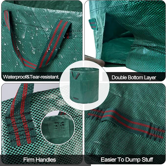 2 Pack 137 Gallons Reusable Yard Waste Bags with Double Bottom Extra Large Lawn Leaf Bags Heavy Duty With 4 Reinforced Handles Garden waste Bags Containers for Debris Grass Clipping
