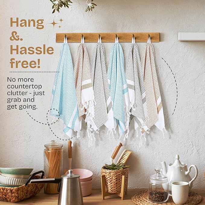 Multi Color Kitchen Towels 16x26 Inch, 3 Pack, 100% Cotton, Ultra Absorbent, Fast Dry, Machine Washable, Drying Dishes, Cleaning, Everyday Use - Aqua Blue, Beige, Ash Grey