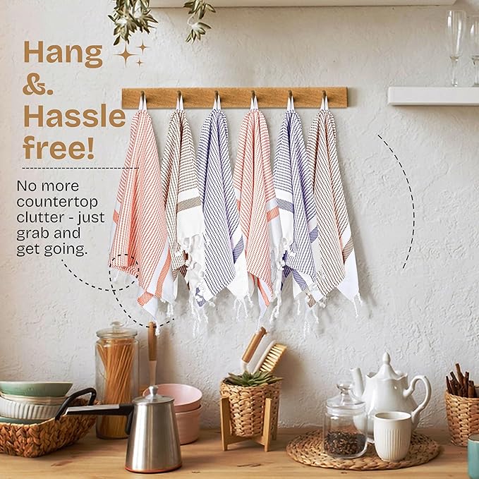 Multi Color Kitchen Towels 16x26 Inch, 12 Pack, 100% Cotton, Ultra Absorbent, Fast Dry, Machine Washable, Drying Dishes, Cleaning, Everyday Use - Orange, Brown, Indigo Blue