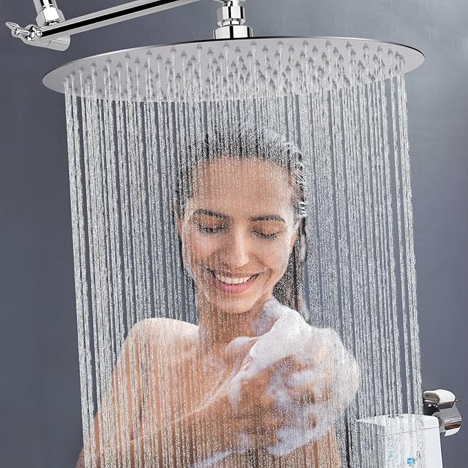 NearMoon Rain Shower Head, Ultra-Thin Design-Pressure Boosting, Awesome Some Experience, High Flow Stainless Steel Rainfall Head (16 Inch, Chrome Finish)