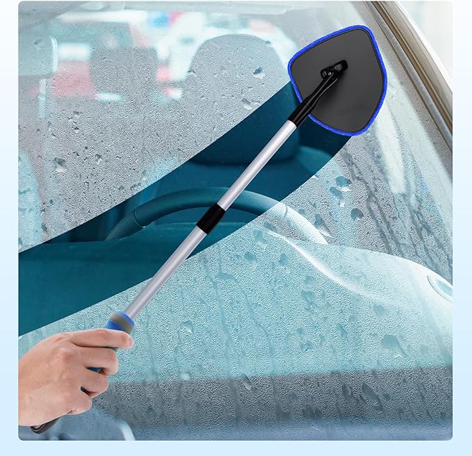 XINDELL Windshield Cleaning Tool, Interior & Inside Car Windshield Cleaner with Microfiber Pads, Extendable Handle & 360° Head, Streak-Free Glass Cleaning Kit for Cars Trucks