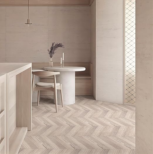 Oxdigi Peel and Stick Herringbone Vinyl Flooring Roll 23"x 196"/32 Sq.Ft, Self Adhesive Vinyl Floor Tiles Wood Plank Flooring Waterproof Wear-Resistant for Any Room, DIY Floor Coverings, Light Wood