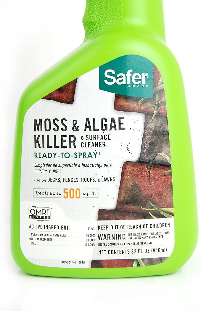 Safer Brand 5324-6 Moss and Algae Killer and Surface Cleaner, 32 oz. Hose Sprayer
