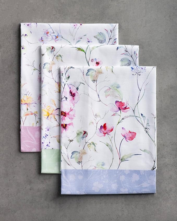 Maison d' Hermine Kitchen Towels Set of 3 100% Cotton 27.50" x 20" Reusable Cloth Tea Dish Towels Absorbent with Hanging Loop for Kitchen, Home, Dining, Cocktail Parties Spring/Summer (Summer Floral)
