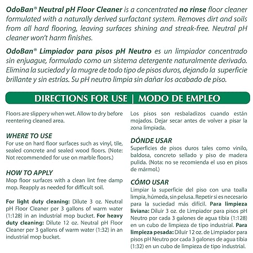 OdoBan Professional Series Neutral pH No Rinse Floor Cleaner Concentrate, Made in the USA, 2 Gallons