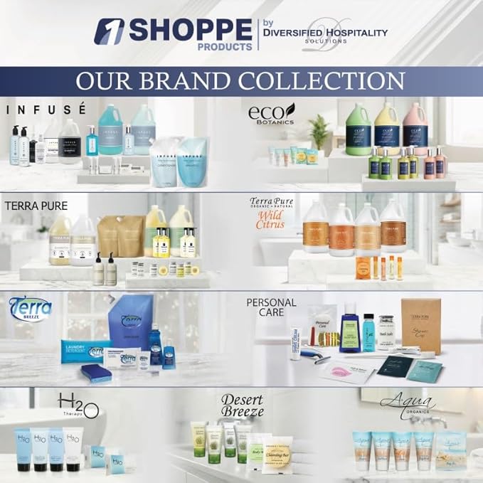 Terra Pure Hotel Soaps & Toiletries Bulk Set | 1-Shoppe Amenities Kit | 1oz Shampoo & Conditioner, Body Wash, Lotion, 1.25oz Bar Soap | Travel Size | 300 Pieces