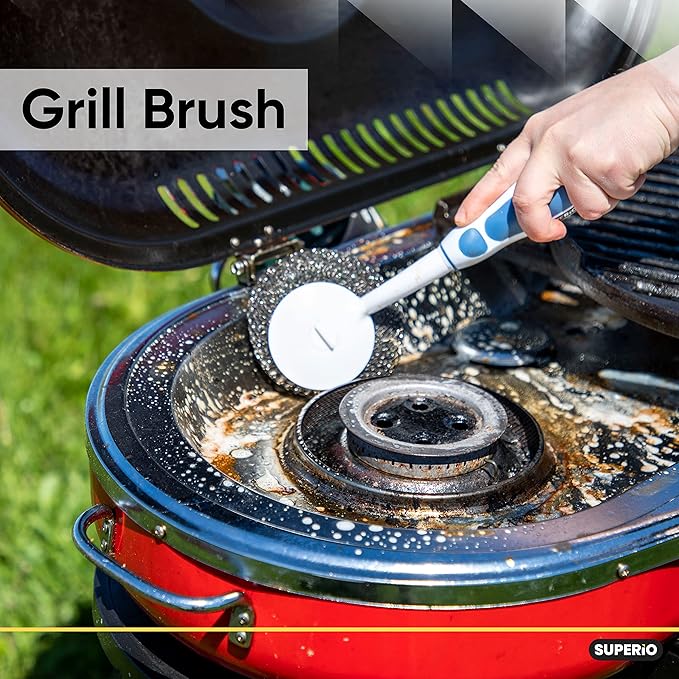 BBQ Grill Brush Bristle Free Stainless Steel Scrubber Cleaner Dishwashing Brush with Long Handle, Great for Pots, Pans, Stove, Cast Iron, Gas/Charcoal/and Electric Grills, Griddle Blue (2 Refills)