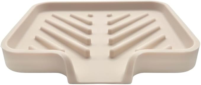 Happitasa Silicone Soap Dish Tray and Sponge Holder with Drain Chute and Feet | 3-Way Sloped Design | Bathroom and Kitchen Sink Organizer Caddy (Sand Dollar, 5"x4")