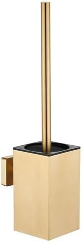 Toilet Bowl Brush and Holder Square,Stainless Steel Square Wall Mounted Toilet Bowl Brush with Lid,Cleaning Toilet Brush Set for Bathroom Brushed Gold