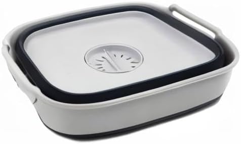 SAMMART 7.5L (2 Gallon) Collapsible Dishpan with Draining Plug - Foldable Washing Basin - Portable Dish Washing Tub - Space Saving Kitchen Storage Tray (Grey/Slate Grey, 1)