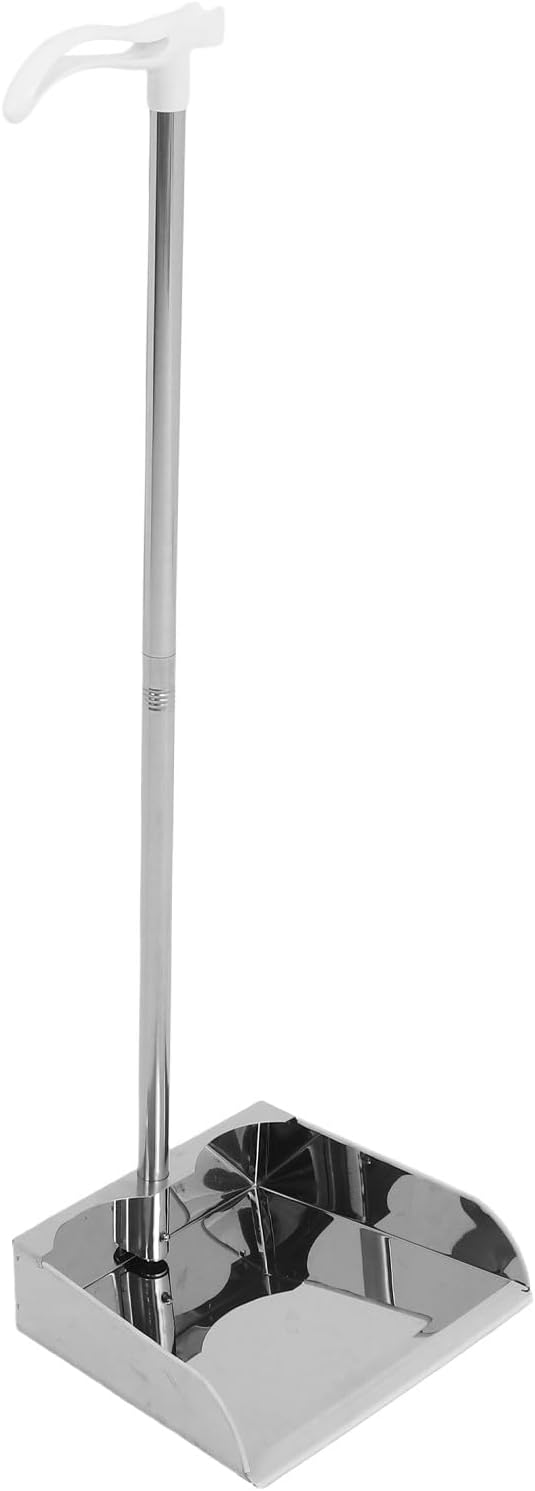 Durable Metal Upright Dustpan with Long Handle, Heavy Duty Household Garbage Refuse Cleaner, Thickened Indoor Outdoor Floor Cleaning Tool for Kitchen Garage Office Use