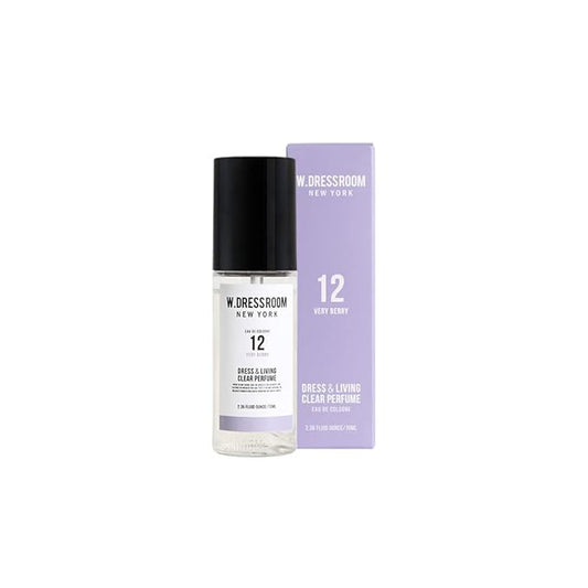 W.Dressroom No.12 Very Berry Living Clear Perfume, Body Mist & Fabric Spray Deodorizer, Alcohol-Free Water-Based, Odor Neutralizer for Clothes, Bedding & Room, Travel Size 2.36 oz