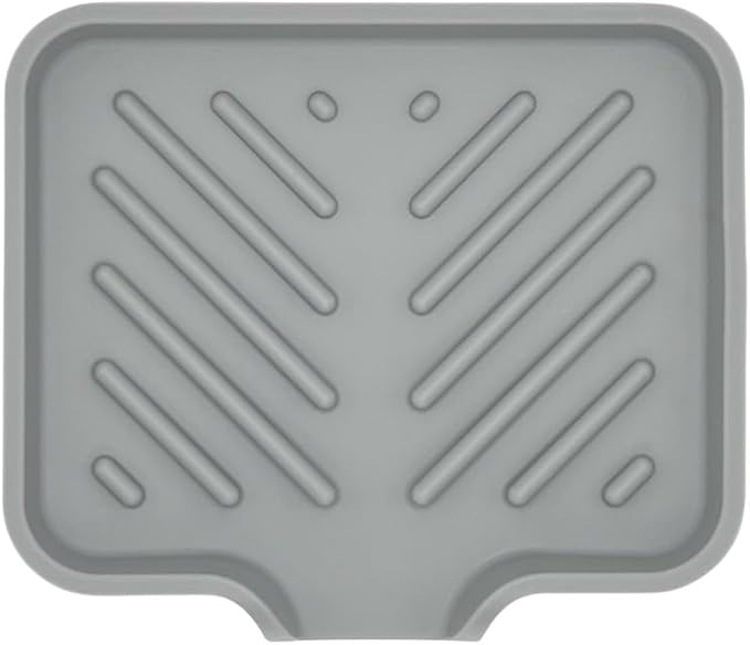 Happitasa Silicone Soap Dish Tray and Sponge Holder with Drain Chute and Feet | 3-Way Sloped Design | Bathroom and Kitchen Sink Organizer Caddy (Grey, 5"x4")