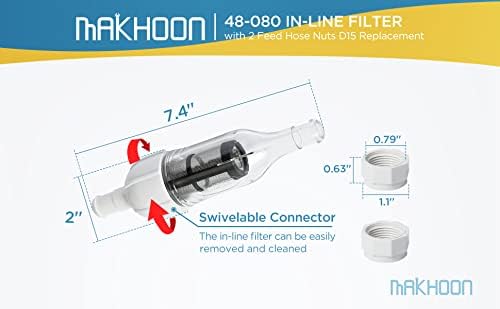 MAKHOON Pool Cleaner Assembly 48-080 with 2 Feed Hose Nuts D15 Replacement Compatible with Polaris Zodiac 48-080 in-Line Filter and Replace Universal Wall Fitting (UWF) Filter Screen 6-504-00 (1)