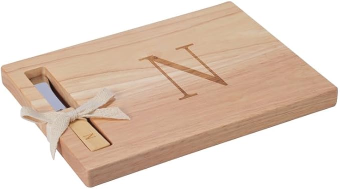 Miicol Wood Charcuterie Board, Monogram Cheese Board 10 Inch, Personalized Initial Cutting Board with Spreader, Unique Housewarming Gift, Ideal for Kitchen, Home, Letter N
