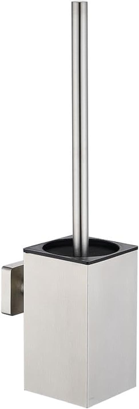 Toilet Bowl Brush and Holder Square,Stainless Steel Square Wall Mounted Toilet Bowl Brush with Lid,Cleaning Toilet Brush Set for Bathroom, Brushed Silver