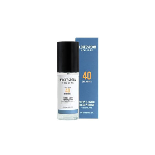 W.Dressroom No.40 Chic Amber Living Clear Perfume, Body Mist & Fabric Spray Deodorizer, Alcohol-Free Water-Based, Odor Neutralizer for Clothes, Bedding & Room, Travel Size 2.36 oz