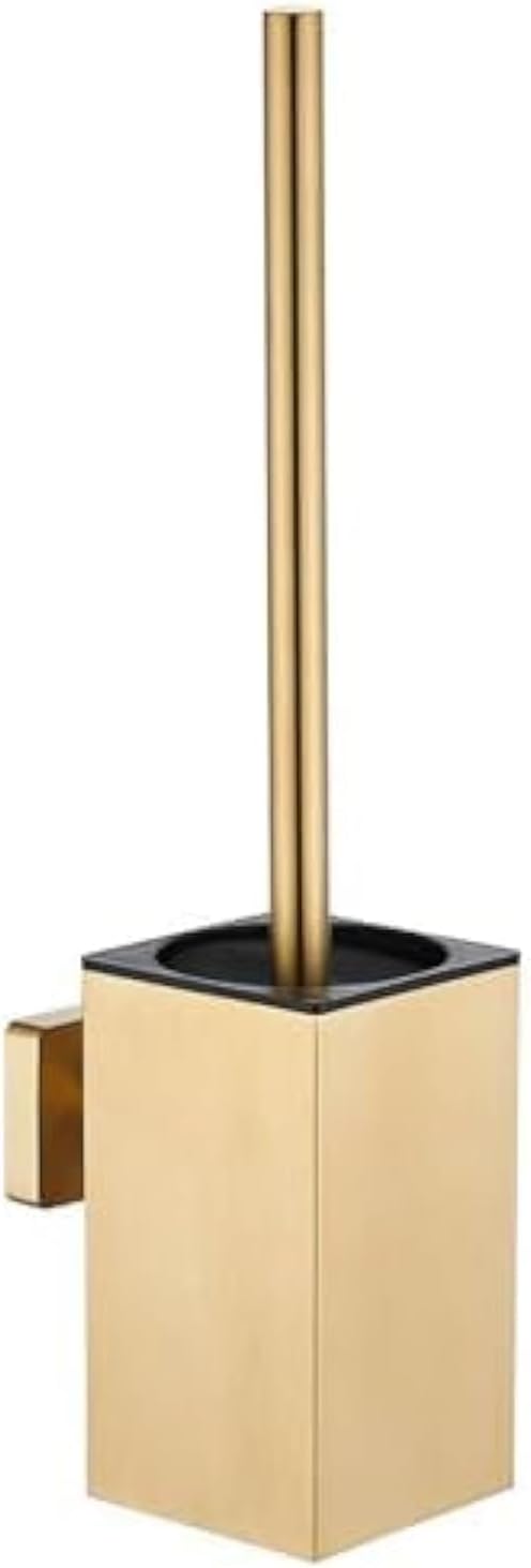 Toilet Bowl Brush and Holder Square,Stainless Steel Square Wall Mounted Toilet Bowl Brush with Lid,Cleaning Toilet Brush Set for Bathroom Brushed Gold