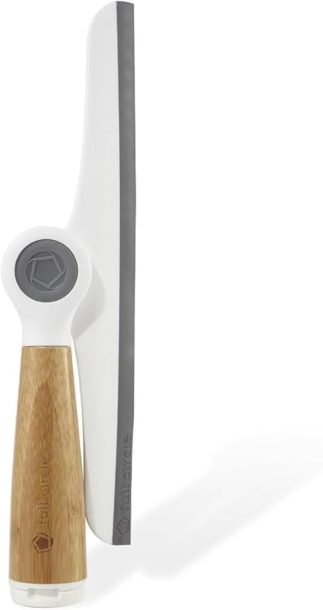 Full Circle Wipe Out, Pivoting Shower Squeegee with Hanging Hook and Suction Cup, Durable Bamboo Handle, White