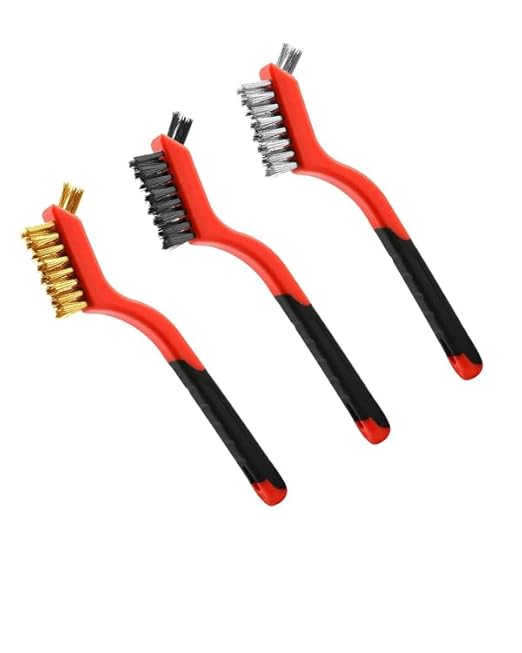 Wire Brush Set for Rust, Paint & Detail Cleaning – 6-Piece Brass, Stainless Steel & Nylon Brushes with Curved Handle for Tight Spaces, Metal, Tile & Household Use