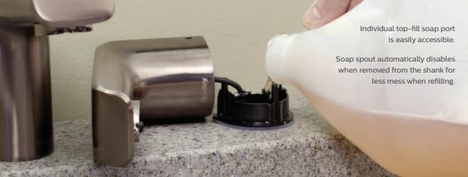 Bradley Crestt Foam Soap Dispenser, Sensor Activated, Ring Light Indicates Low Battery or Low Soap, Deck Mounted, Auto-Top-Fill, Brushed Stainless Steel