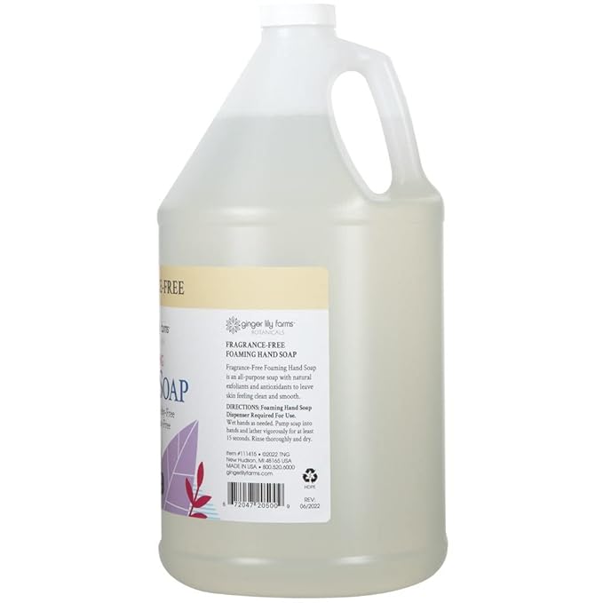 Ginger Lily Farms Botanicals All-Purpose Foaming Hand Soap Refill, Fragrance Free, 100% Vegan & Cruelty-Free, Unscented, 1 Gallon (128 fl oz)