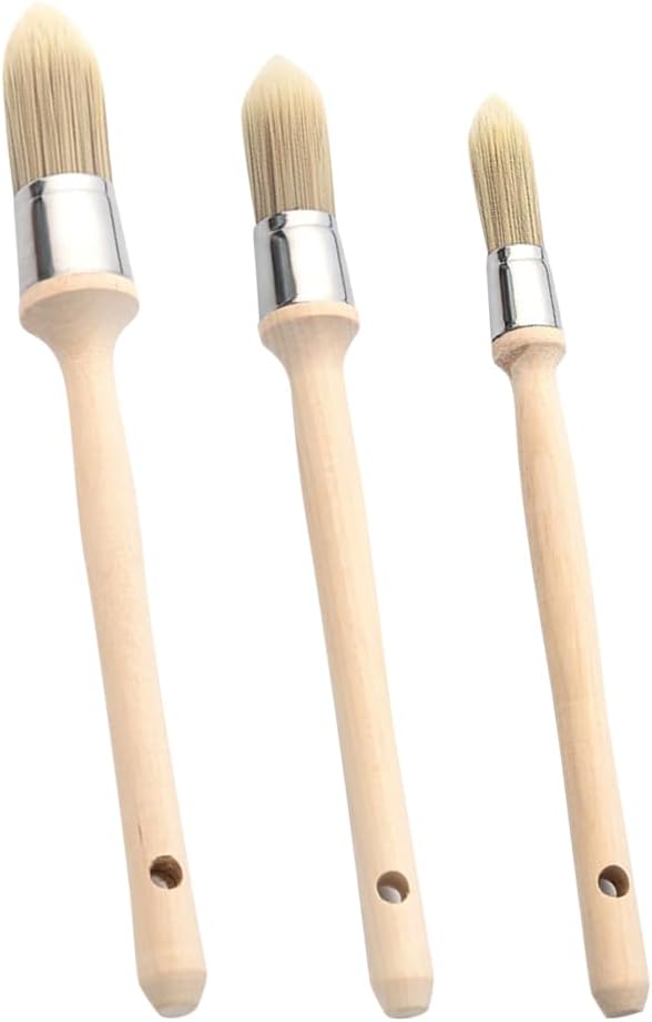 GSHLLO 3 Pcs Round Sash Brushes Pointed Detail Paint Brush Wood Handle Paint Brushes Fine Detail Painting Brush for Window Door and Fence