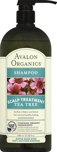 Avalon Organics Scalp Treatment Tea Tree Shampoo, Encourages Scalp Well-Being and Leaves Hair Soft, 32 Fluid Ounces, (Pack of 2)