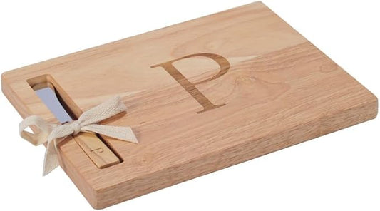 Miicol Wood Charcuterie Board, Monogram Cheese Board 10 Inch, Personalized Initial Cutting Board with Spreader, Unique Housewarming Gift, Ideal for Kitchen, Home, Letter P