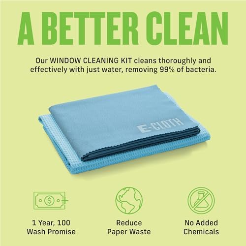E-Cloth Microfiber Window Cleaning Cloth Kit - Glass Cleaning Cloth for Windows, Mirrors, Cars, Lenses, Eyeglasses, & More, Streak Free Clean, Machine Washable Reusable Towel - Alaskan Blue (2 Kits)