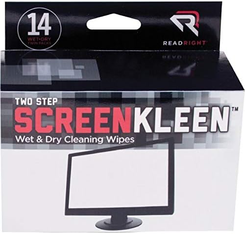 Read Right Two Step ScreenKleen Wet and Dry Cleaning Wipes, 5 x 5, Unscented, 14/Box