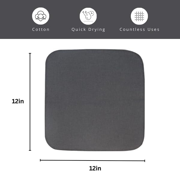 PurpleEssences Dish Cloths and Dish Rags - 8 Pack Waffle Weave Solid Kitchen Dish Wash Cloths, 100% Cotton, 12 x 12 Inches, Ultra Soft Absorbent Quick Drying - Christmas Holiday Winter - Dark Grey