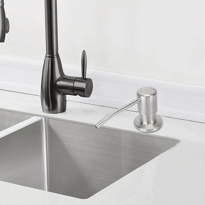 Soap Dispenser for Kitchen Sink (Chrome),Built in Design Sink Soap Dispenser, Refill from The Top, Stainless Steel Kitchen Soap Pump with 10 fl.oz Bottle (300ml)