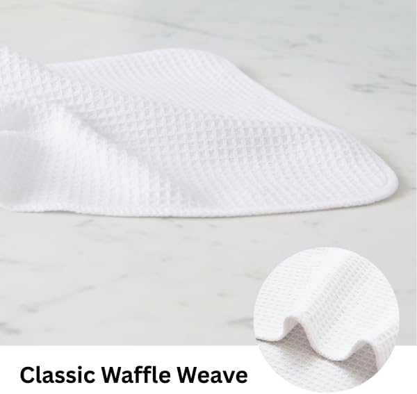PurpleEssences Dish Cloths and Dish Rags - 6 Pack Waffle Weave Solid Kitchen Dish Wash Cloths, 100% Cotton, 12 x 12 Inches, Ultra Soft Absorbent Quick Drying - Christmas Holiday Winter - White