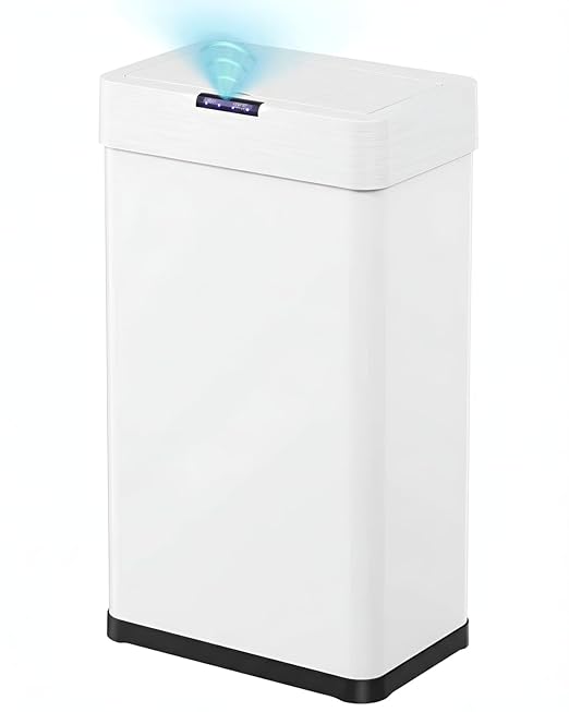 TLSUNNY 21.1 Gallon Motion Sensor Trash Can,Touchless Automatic Garbage Can,Brushed Stainless Steel Smart Bin,with Bag Holder,Soft Close Lid,for Kitchen,Office,RV,Bedroom,Living Room (White, 80L)