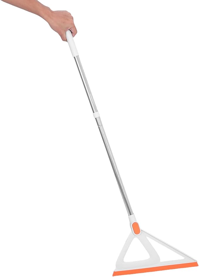 jojofuny Silicone Floor Squeegee Broom with Rubber Blade, Multi-Function Floor Cleaner Tool for Concrete and Tile, White and Orange, Household Water Removal Scraper for Bathroom and Garage