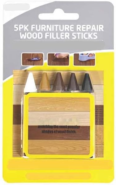 (Pack of 5) Wax Wood Furniture Filler Sticks – Wood Scratch Repair Kit for Floors, Cabinets, Tables & Chairs – 5 Color Blendable Crayons for Quick Touch-Up – Fills Dents, Cracks, and Holes