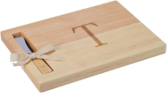 Miicol Wood Charcuterie Board, Monogram Cheese Board 10 Inch, Personalized Initial Cutting Board with Spreader, Unique Housewarming Gift, Ideal for Kitchen, Home, Letter T