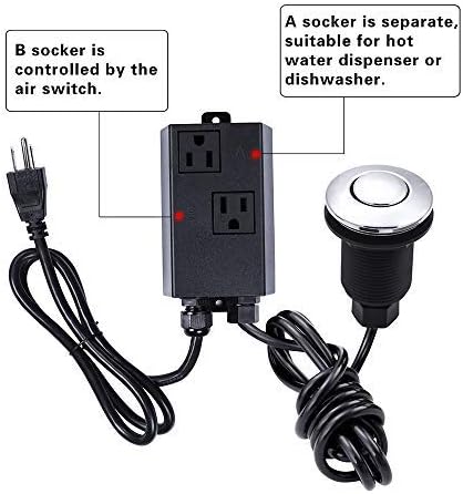 Garbage Disposal Air Switch Kit Dual Outlet Sink Top Waste Disposal Stainless Steel On/Off Air Button Food and Waste Disposals Part by Etoolcity