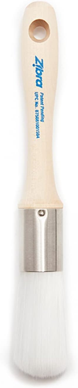 Zibra Round Paint Brush for Curved Surfaces and Ornate Details, 1 in, White, Pro Grade