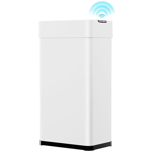 Arlopu 21.1 Gal Automatic Trash Can, 80L Stainless Steel Motion Sensor Garbage Bin, Touchless Brushed Wastebasket, W/Butterfly, Soft-Close Lid, for Living, Dinning Room, Kitchen (White)