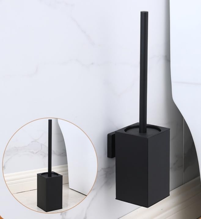 Toilet Bowl Brush Holder Square,Stainless Steel Square Wall Mounted Toilet Brush with Lid,Cleaning Toilet Brush Set for Bathroom,Black