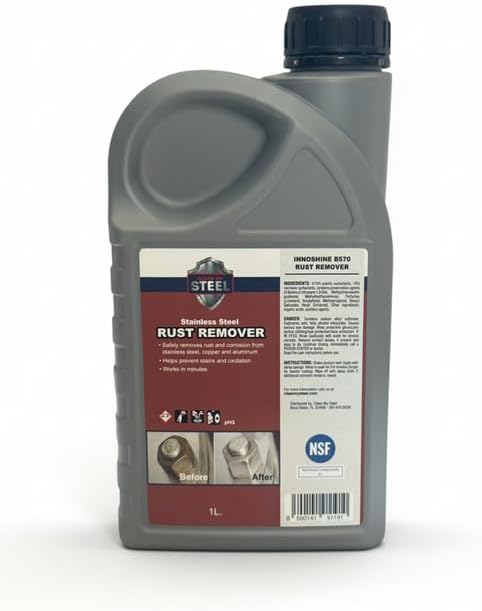 Stainless Steel Rust Remover and Stain Cleaner | NSF Approved | Non-Toxic & Food Safe | Quickly Cleans Commercial Equipment, Appliances, Grills, Sinks, and Tools - 1 liter