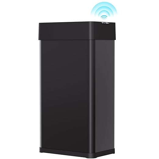 Arlopu 21.1 Gal Automatic Trash Can, 80L Stainless Steel Motion Sensor Garbage Bin, Touchless Brushed Wastebasket, W/Butterfly, Soft-Close Lid, for Living, Dinning Room, Kitchen (Black)