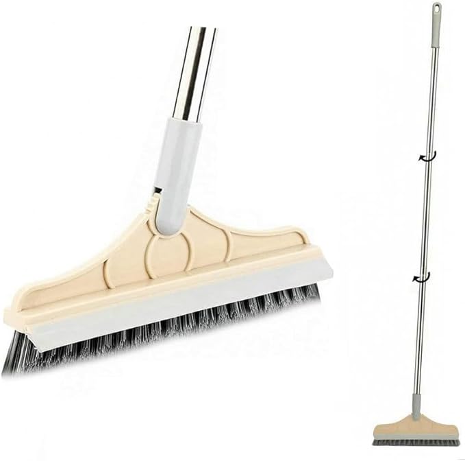 2 in 1 Cleaning Floor Scrub Brush Floor Brush Scrubber New Upgraded 53.5" Long Handle Grout Brush Scrape V-Shape Stiff Bristle Cleaning Brush with Squeegee 120°Rotating Tile Brush for Bathroom