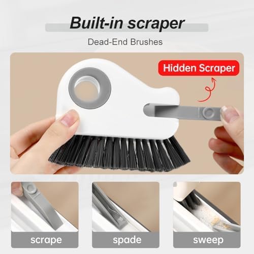 2 in 1 Groove Cleaning Brush Window Track Cleaning Tools, 2025 New Hard Bristle Crevice Cleaning Brush with Hidden Scraperfor Sliding Door Track, Window Sill, Shutter Door(Grey,3pcs)
